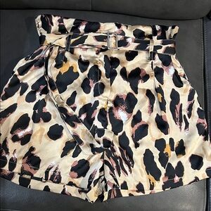 High-Waist Paperbag Leopard Belted Shorts